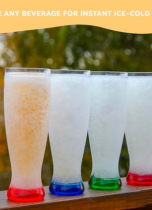 Lily's Home 16 oz Set of 4 Freezer Beer Mugs, Double Wall, Insulated with Liquid Gel Plastic Freezable Glasses, Glass for Freezer, Chiller Frosty Cup,for party