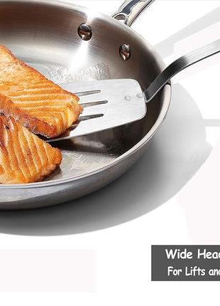 Stainless Steel Spatula Turner, Slotted Metal Spatula for Kitchen Use,VOVOLY Heavy Duty Cooking Turner, Wide Blade with Beveled Edge and Heat Resistant Silicone Handle, Dishwasher Safe