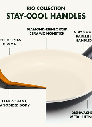 GreenPan Rio Healthy Ceramic Nonstick 8" Frying Pan Skillet and Silicone Spatula Set, Soft Grip Handle, Breaktfast Meal Set, PFAS-Free, Dishwasher Safe, Oven Safe, Black