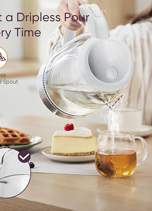 Cosori Electric Kettle, No Plastic Filter & Spout, Tea Kettle & Hot Water Boiler For Coffee & Tea, Water Heater & Teapot, Automatic Shut Off, Borosilicate glass, White, 1.7L/1500W