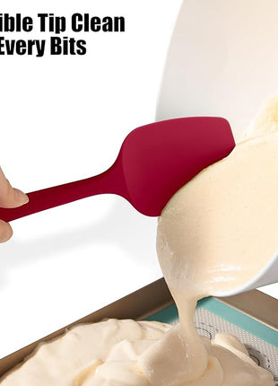 Heat Resistant Silicone Spoon Spatula, Doosu 600°F High Temp Flexible Cooking Spoons Kitchen Rubber Spoonula Scratch-Proof for Mixing Stirring Scraping Serving Non-Stick Cookware (11.4in, Red)