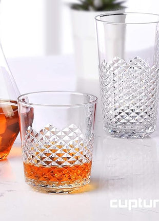 Cupture Diamond Plastic Tumblers BPA Free, 24 oz/14 oz, 8-Pack (Clear)