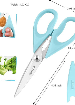 Kitchen Shears, iBayam Kitchen Scissors All Purpose Heavy Duty Meat Scissors Poultry Shears, Dishwasher Safe Food Cooking Scissor Stainless Steel Utility Scissor, 2-Pack, Light Blue, Pistachio