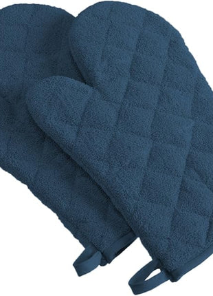 DII Basic Terry Collection 100% Cotton Quilted, Oven Mitt, Blue, 2 Piece