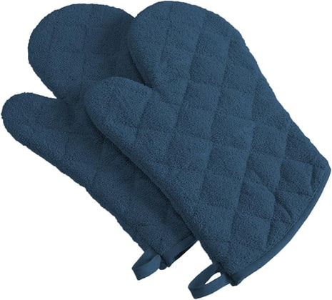 DII Basic Terry Collection 100% Cotton Quilted, Oven Mitt, Blue, 2 Piece