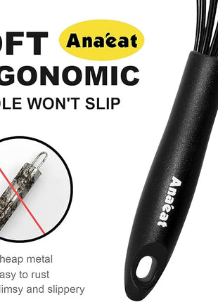 Anaeat Silicone Balloon Whisk, Perfect for Non-Stick Cookware, Milk and Egg Beater Blender, Heat Resistant Kitchen Whisks for Whisking, Cooking, Baking, Beating, Frothing & Stirring (Black)