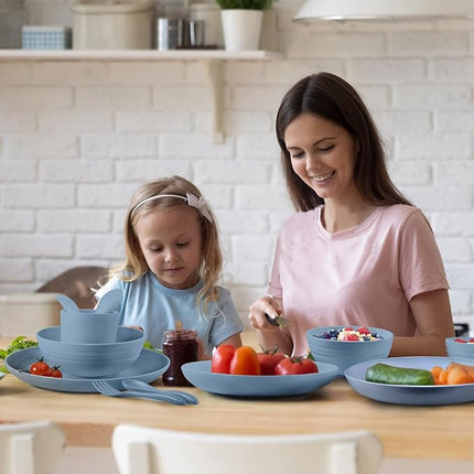 Shopwithgreen Wheat Straw Dinnerware Sets for 4, 20 PCS Unbreakable Plates and Bowls Sets, Reusable Dinner Dishes Set, Bowls, Cups, Plates for Camping, Kitchen, RV, Dorm, Dishwasher Microwave Safe