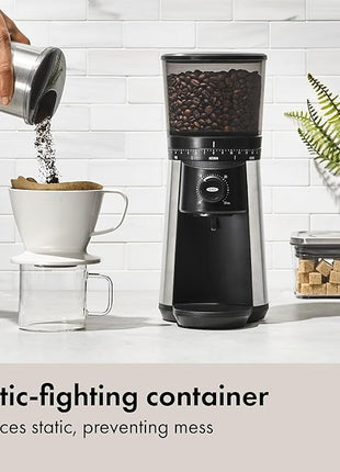 OXO Brew Conical Burr Coffee Grinder - Silver, Stainless Steel Burrs, One-Touch Automatic Smart Grind