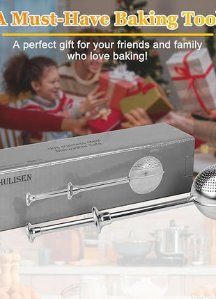 HULISEN Flour Duster for Baking, One-Handed Operation, 304 Stainless Steel Powdered Sugar Shaker Duster, Pick Up and Dust Flour Sifter, Gift Package