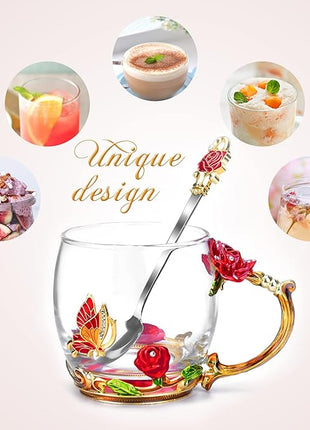 OEAGO Gifts for Mom Women Stocking Stuffers for Women Christmas Glass Coffee Enamels Mug Valentines Day Gifts for Her Girlfriend Wife Best Birthday Valentine's Mothers Day from Daughter Son Tea Cup