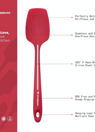 KITCHENLOVE Premium 600°F Heat Resistant 5 Piece Silicone Spatula Set for Baking, Cooking, Mixing - Non-Stick with High Grade S-Iron Steel Core - One Piece Seamless Design - BPA Free (Red)