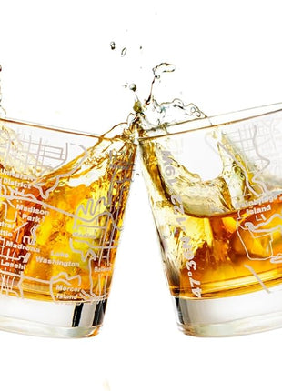 Greenline Goods Whiskey Glasses - 10 Oz Tumbler Set for Seattle lovers, Etched with Seattle Map | Old Fashioned Rocks Glass - Set of 2