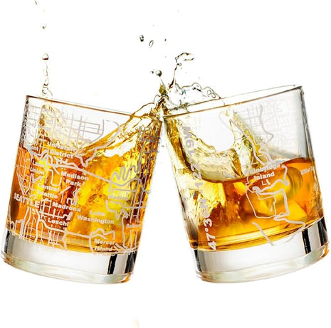 Greenline Goods Whiskey Glasses - 10 Oz Tumbler Set for Seattle lovers, Etched with Seattle Map | Old Fashioned Rocks Glass - Set of 2