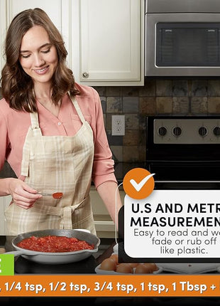 Spring Chef Stainless Steel Measuring Spoons Set of 7 with Leveler, Rectangular Metal Teaspoon & Tablespoon Measuring Spoons for Dry & Liquid Ingredients - Nesting Kitchen Gadgets For Baking & Cooking