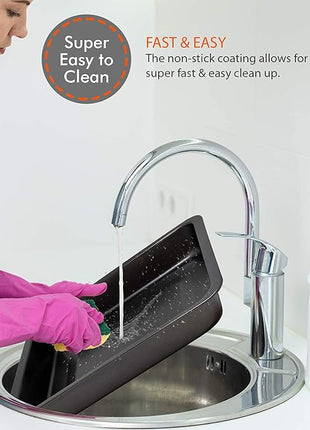 Perlli Baking Set 6 Nonstick Carbon Steel Oven Safe Gray PTFE PFOA Free Bakeware - Cookie Sheet, 2 Rounds, 12 Cup Muffin Pan, Roaster & Loaf Pan