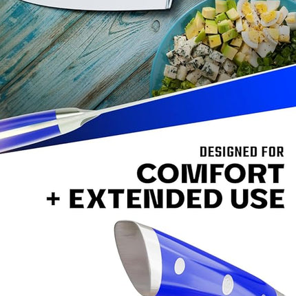 DALSTRONG Chef Knife - 8 inch Blade - Gladiator Series - Forged High Carbon German Steel - Razor Sharp Kitchen Knife - Professional Full Tang Knives - Blue Handle ABS - Sheath - NSF Certified