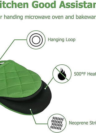 1 Pair Short Oven Mitts, Heat Resistant Silicone Kitchen Mini Oven Mitts for 500 Degrees, Non-Slip Grip Surfaces and Hanging Loop Gloves, Baking Grilling Barbecue Microwave Machine Washable