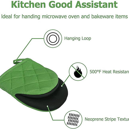 1 Pair Short Oven Mitts, Heat Resistant Silicone Kitchen Mini Oven Mitts for 500 Degrees, Non-Slip Grip Surfaces and Hanging Loop Gloves, Baking Grilling Barbecue Microwave Machine Washable