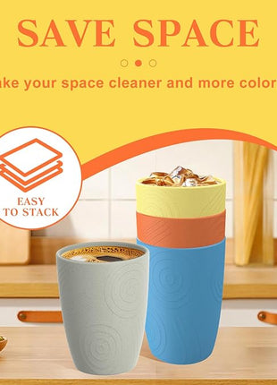 Homienly Kids Cups Premium Wheat Straw Cups Set of 4, Reusable Cups, Unbreakable Drinking Cup 12 OZ, Dishwasher and Microwave safe, Tumbler for Juice, Drinks, Milk - Beach Color