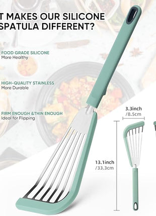 Nonstick Fish Spatula,Maywe Tanso Thin Slotted Spatulas Turner Silicone Fish Spatulas for Nonstick Cookware,High Heat Resistant BPA Free Cooking Utensils,Ideal for Fish,Eggs,Pancakes