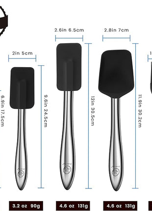 5pcs Silicone Spatula Cooking Utensils Set with Stainless Steel Handles, Premium Heat-Resistant Kitchen Utensils for Baking, Spoonula & Silicone Brush Included, Safe for Nonstick Cookware (Black)