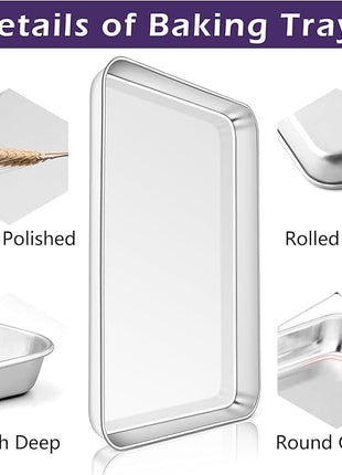 TeamFar Toaster Oven Pan Set of 2, Stainless Steel Toaster Oven Baking Tray Ovenware, 12.5’’x 9.5’’x1’’, Non Toxic & Healthy, Rust Free & Mirror Finish, Easy Clean & Dishwasher Safe