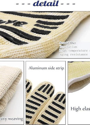 Oven Gloves, Heat Resistant 540 Degrees Grilling Gloves, Hot Surface Handler Non-Slip Silicone Oven Mitts with Fingers, BBQ Gloves for Cooking/Kitchen/Baking, Pack of 2