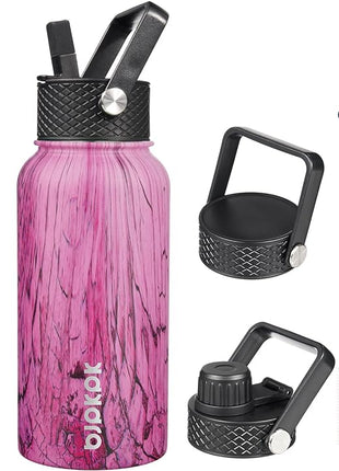 BJPKPK Insulated Water Bottles with Straw Lid, 27oz Stainless Steel Water Bottle with 3 Lids, Leak Proof BPA Free Metal Thermo, Mugs, Tumblers, Keep Cold Hot - Wood Pink