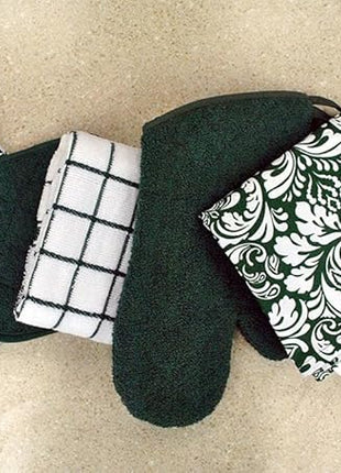 DII Basic Terry Collection 100% Cotton Quilted, Oven Mitt, Dark Green, 2 Piece