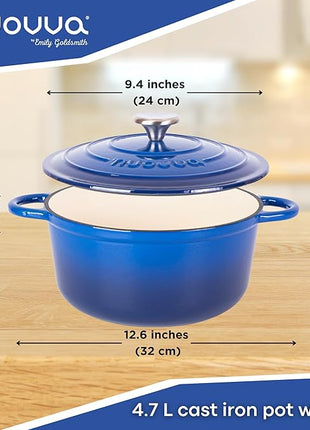 Cast Iron Pot with Lid – Non-Stick Ovenproof Enamelled Casserole Pot, Oven Safe up to 500° F – Sturdy Dutch Oven Cookware – Dark Blue, 5-Quart, 24cm – by Nuovva