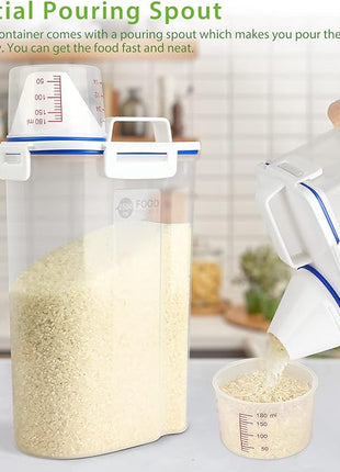 Rice Storage Container, 3 to 5Lbs Dry Food Airtight Container, Pet Dog Cat Food Canister, BPA Free Clear Plastic Kitchen and Pantry Organization Bin for Oatmeal, Grain, Cereal, Pasta, Flour