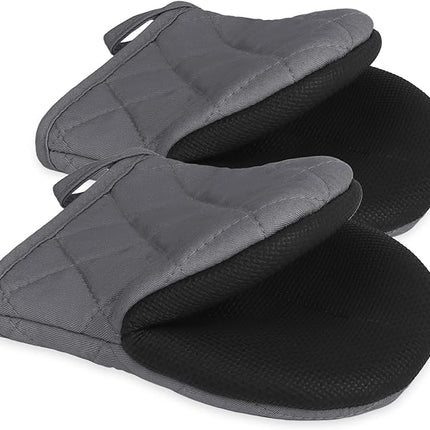 1 Pair Short Oven Mitts, Heat Resistant Silicone Kitchen Mini Oven Mitts for 500 Degrees, Non-Slip Grip Surfaces and Hanging Loop Gloves, Baking Grilling Barbecue Microwave Machine Washable