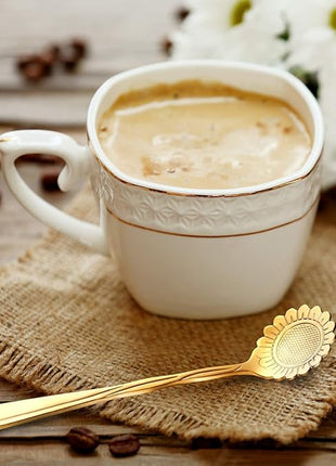 Chengu 8 Pieces Flower Coffee Tea Spoons Stainless Steel Sugar Spoons Tea Party Flower Fancy Tableware Set Stir Bar Creative Stirring Teaspoon, 8 Different Patterns(Gold)