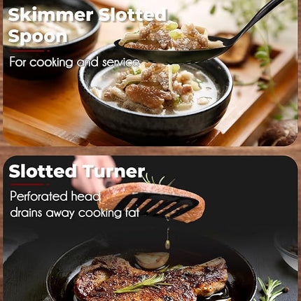 MARTE Kitchen Cooking Utensils Set with Utensil Holder, 8 Pcs Kitchen Serving Tool,18/10 Stainless Steel Cooking Spatula Set,Spatula,Soup Ladle, Skimmer Spoon,Slotted Tunner,Fine Mesh Food Strainer