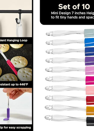 Mini Spatulas Set - 10 Piece Heat Resistant Silicone Spatula - Pro-Grade Multipurpose Kitchen Tool for Baking, Cooking, Mixing, and More - Non-Stick, Dishwasher Safe Bright and Colorful Small Spatula