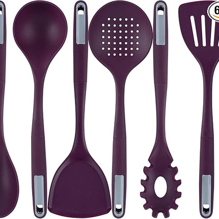 Restaurantware-Met Lux Kitchen Utensil Set, 1 Silicone Utensil Set - Consists 6 Pieces, High-Heat Tolerance, Purple Silicone Kitchen Utensils, For No-Stick Cookware