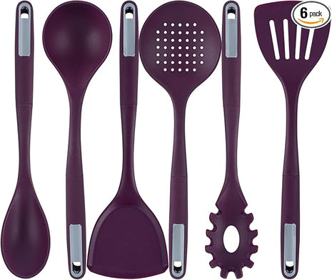 Restaurantware-Met Lux Kitchen Utensil Set, 1 Silicone Utensil Set - Consists 6 Pieces, High-Heat Tolerance, Purple Silicone Kitchen Utensils, For No-Stick Cookware