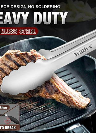 Walfos 17 Inch Extra Long Grill Tongs Set of 2, Ultimate Stainless Steel Tongs for Grilling, Cooking, BBQ/Barbecue, Buffet and Turning Food