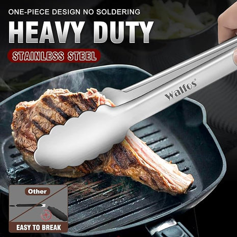 Walfos 17 Inch Extra Long Grill Tongs Set of 2, Ultimate Stainless Steel Tongs for Grilling, Cooking, BBQ/Barbecue, Buffet and Turning Food