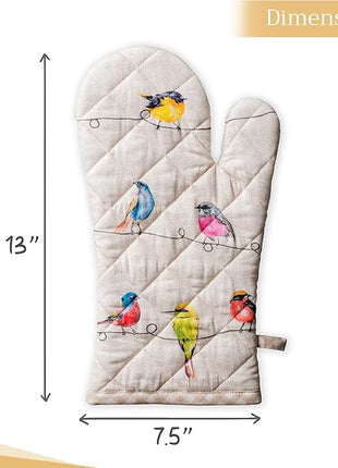 Maison d'Hermine Oven Gloves 100% Cotton Oven Mitt 7" x 13" with Loop Heat Resistant, BBQ, Cooking Gloves, Baking, Grilling, Kitchen, Handling Hot Pans Spring/Summer (Pack of 1, Birdies On Wire)