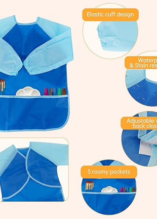 CUBACO Kids Painting Apron, 2pcs Waterproof Art Smocks For Child 3-8 Years, Kids Smocks for Painting Aprons with Long Sleeve