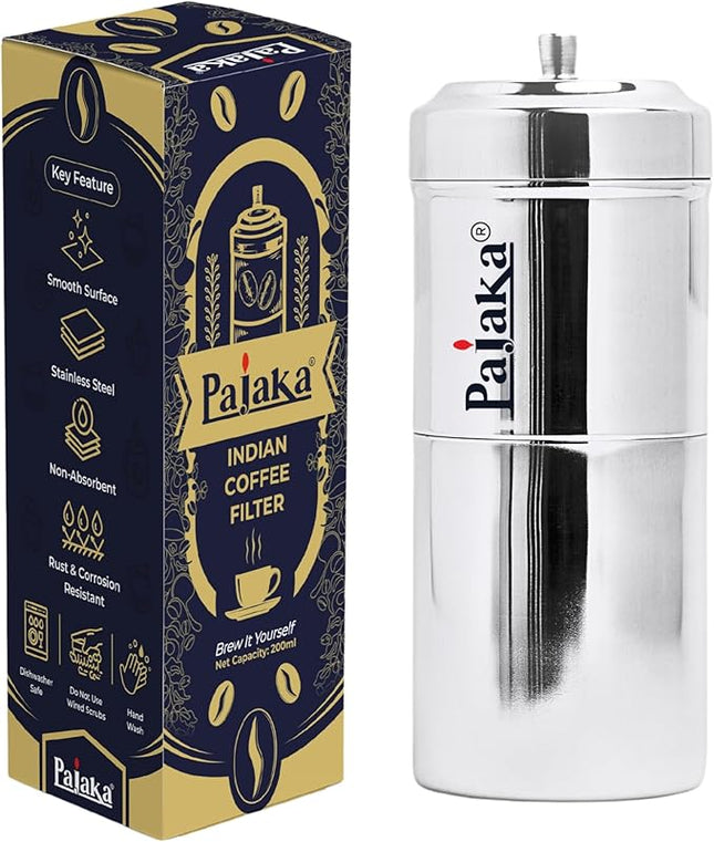 PAJAKA South Indian Filter Coffee Maker 2-4 Cup Mug Madras Kaapi Kappi Drip Decoction Maker Brewer Dripper Stainless Steel Medium Size (200 ML) | Pour Over Coffee Makers for Home & Kitchen
