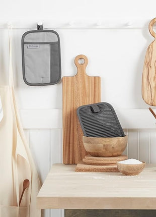 KitchenAid Beacon Two-Tone Non-Slip Pot Holder Set, Cool Grey/Frost Grey, 7"x10", 2 Piece