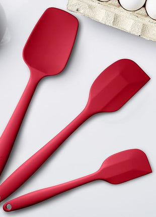 Silicone Spatula 3-piece Set, Ergonomic Handle High Heat-Resistant Spatulas, Non-stick Rubber Spatulas with Stainless Steel Core, Wine Red