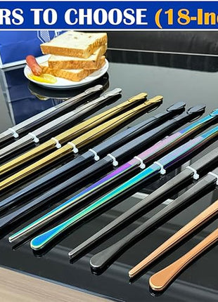 JETKONG 2 Pcs 18 Inch (45cm) Stainless Steel Grill Tongs Heavy Duty Giant Tweezer Tongs, Extra Large Tweezers Tools for Cooking, Grilling, BBQ and Turning Food (Black)