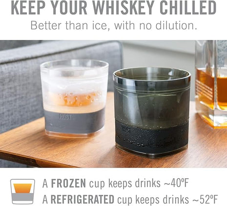 Host Whiskey Freeze Glasses, Double Old Fashioned Glasses, Chill Without Dilution for Bourbon, Vodka, Cold Brew Cocktails, Bourbon Gifts for Men, Gifts for Dad, Home Bar, 9 oz, Set of 2, Smoke Black