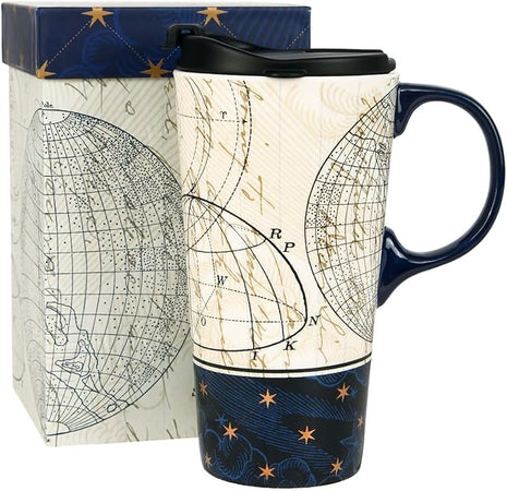 Topadorn Ceramic Travel Mug and Coffee Cup 17 oz. with Handle and Color Box,Starstruck