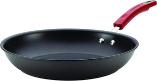 Rachael Ray Brights Hard Anodized Nonstick Frying Pan / Fry Pan / Hard Anodized Skillet - 12.5 Inch, Gray with Red Handles