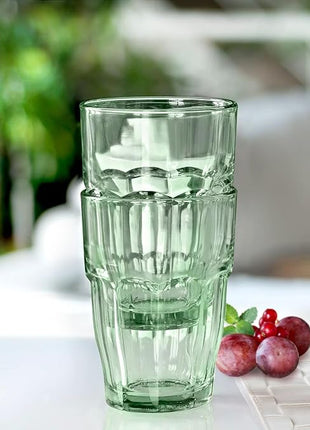 Bormioli Rocco Rock Bar 12.5 oz. Long Drink Stackable Tempered Beverage Glasses for Cold Drinks, Water, and Cocktails, Set of 6, Mint Green