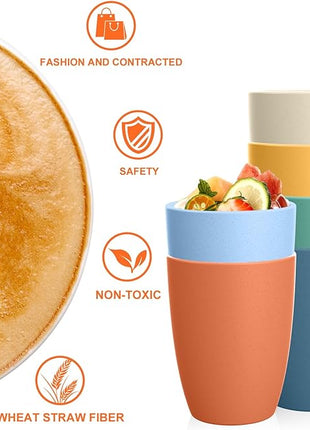 Homienly Wheat Straw Cups, Alternatives to Plastic Cups Reusable Set of 6, Unbreakable Drinking Cup Water Tumblers for Kitchen,Camping, Party, Dishwasher Safe Drinking Glasses Set(12 OZ, Colorful)